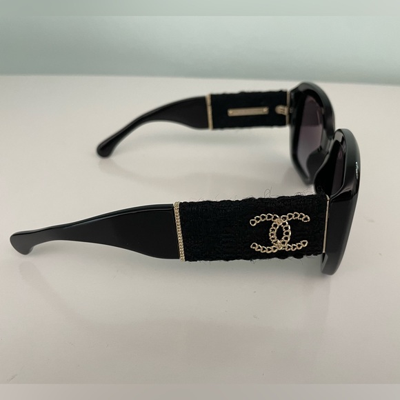 CHANEL Square Sunglasses Acetate & Tweed 5512-A Black Gold NEW main image 9
